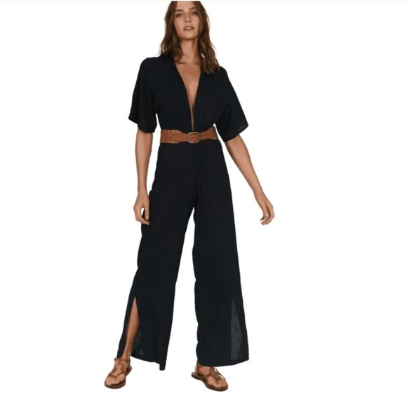 Vix Paula Hermanny Black Button Front Jumpsuit SM - Picture 1 of 14